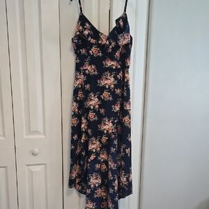 Iz Byer Navy Floral High Low Dress